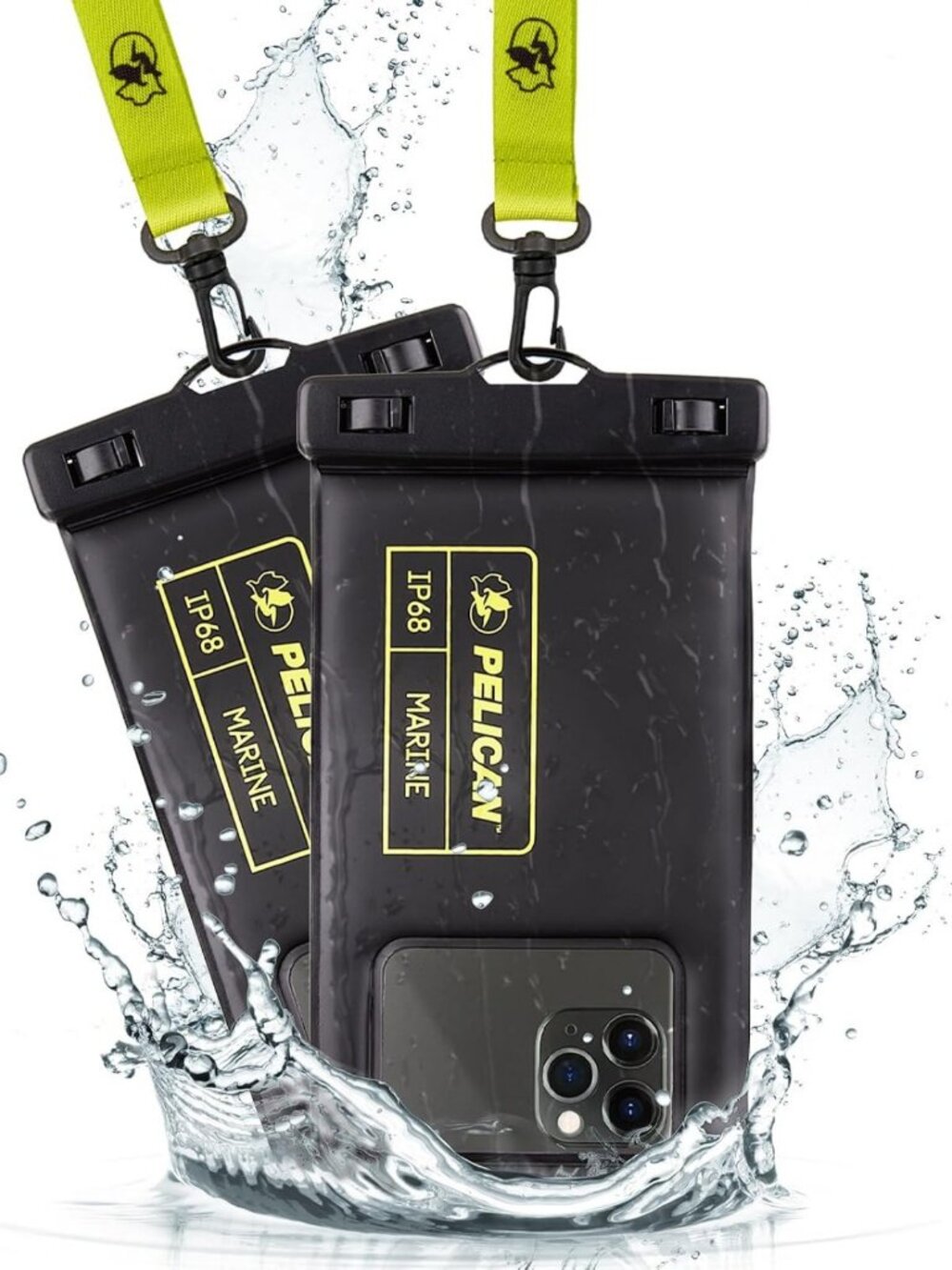 Waterproof Phone Pouch 2 Pack - Marine Grade, Black & Hi-Vis Yellow, Outdoor